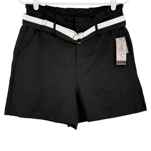 Sofia Vergara Jeans Women's Linen Blend High Rise Belted Black Shorts Size 2 NWT - Picture 1 of 11